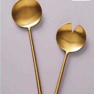 Anthropologie Serving Set Hand-Forged Stainless Steel Gold Tone NIB NWT